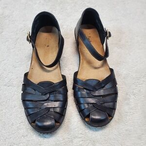 Clarks Black Leather Woven Ankle Strap Boho‎ Cottagecore Mary Jane Low Shoes 9